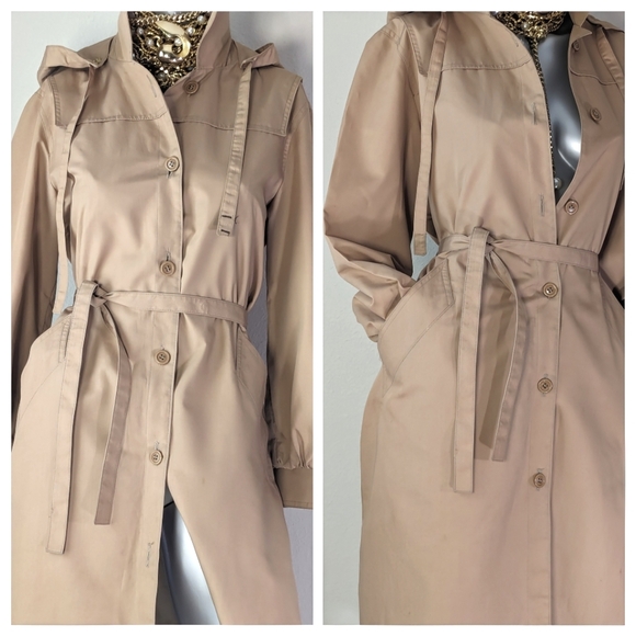 London Fog VinTage Classic Hooded Button Down Trench Coat - Picture 6 of 13